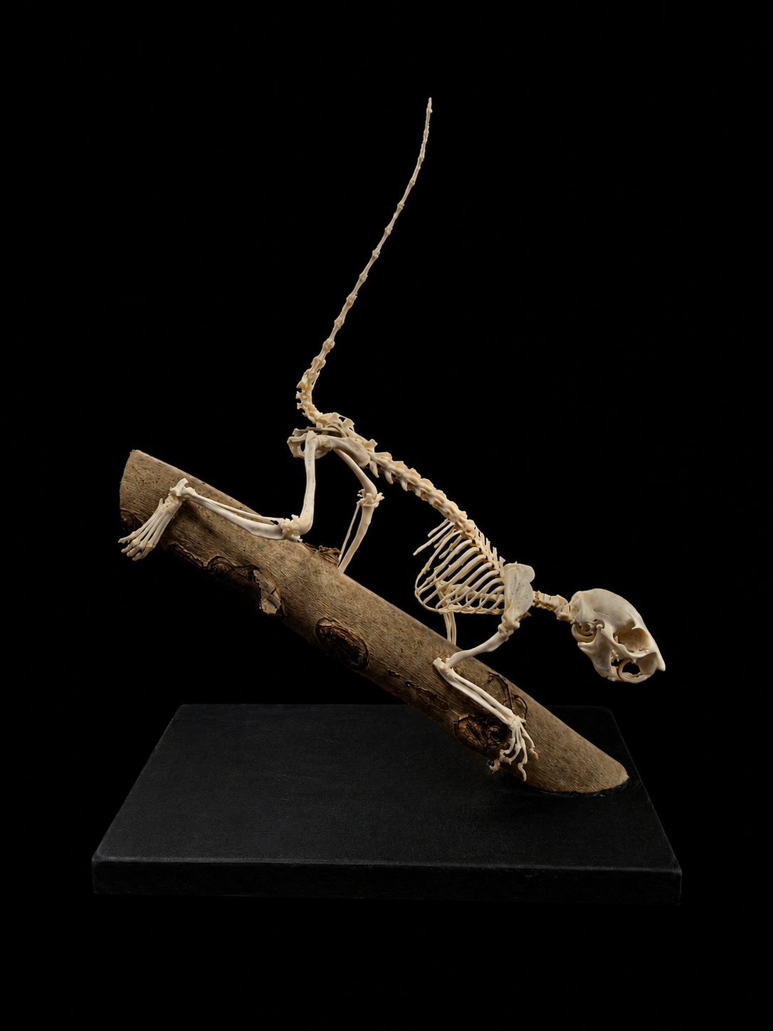 Articulated Red Squirrel (Sciurus vulgaris) Skeleton Display on Natural Branch Mount